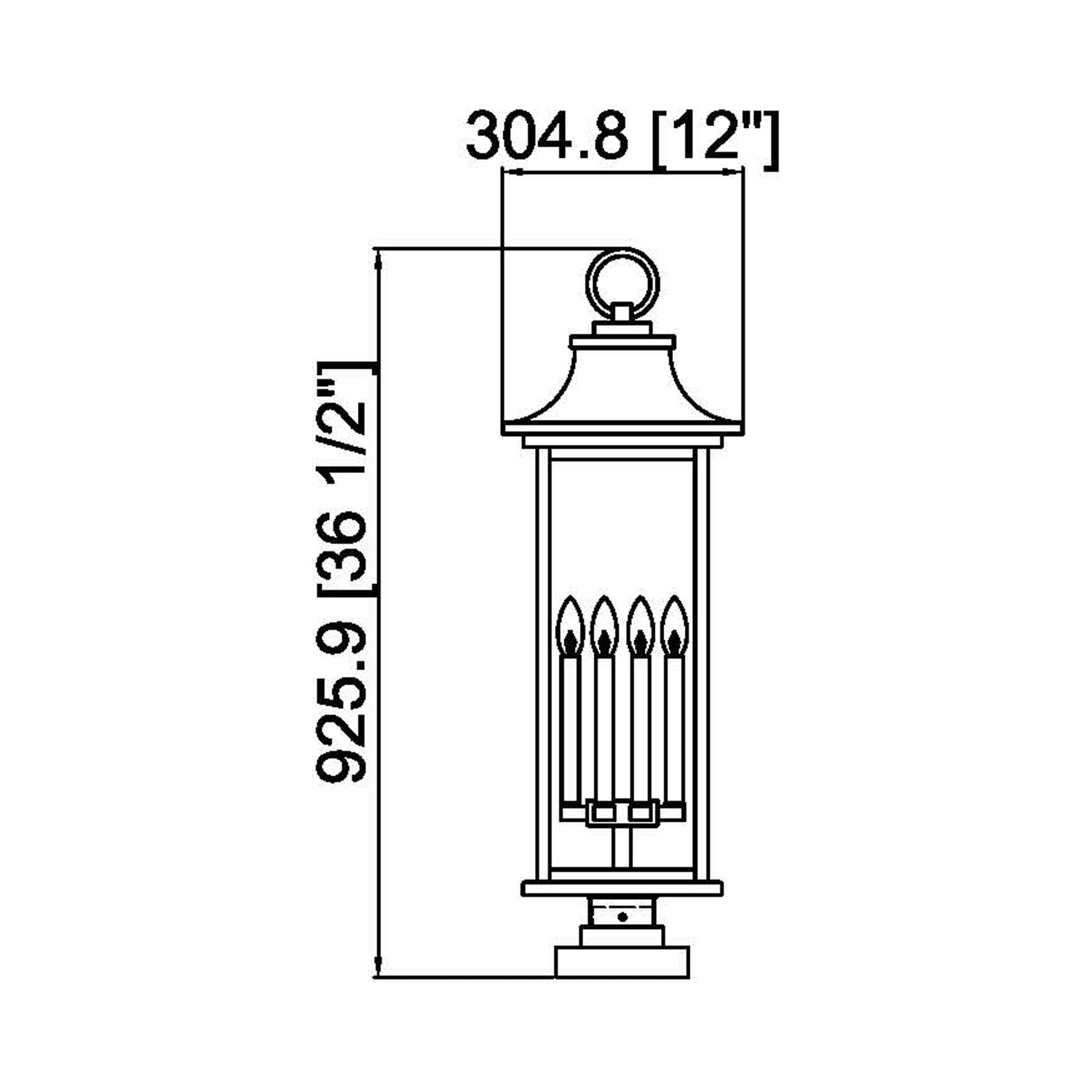 Tiberius Square Outdoor Pier Mount Light - line drawing.