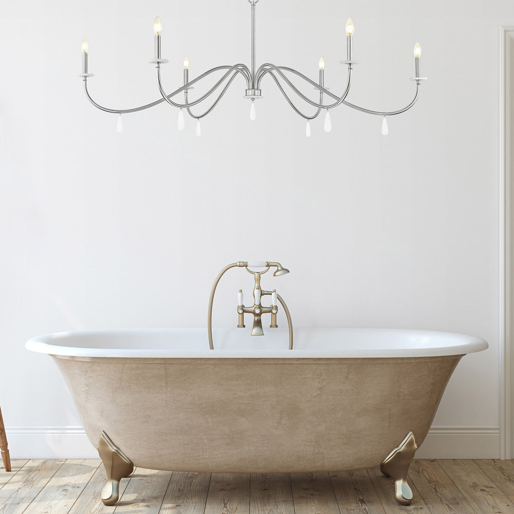 Toussant Chandelier in bathroom.