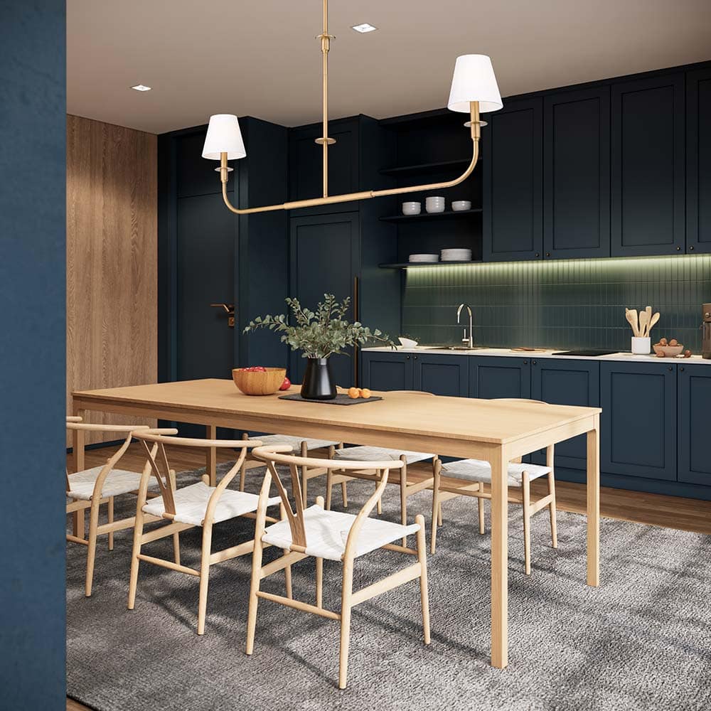 Tova Linear Chandelier in dining room.