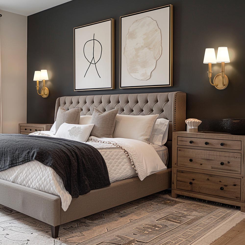 Tova Wall Light in bedroom.