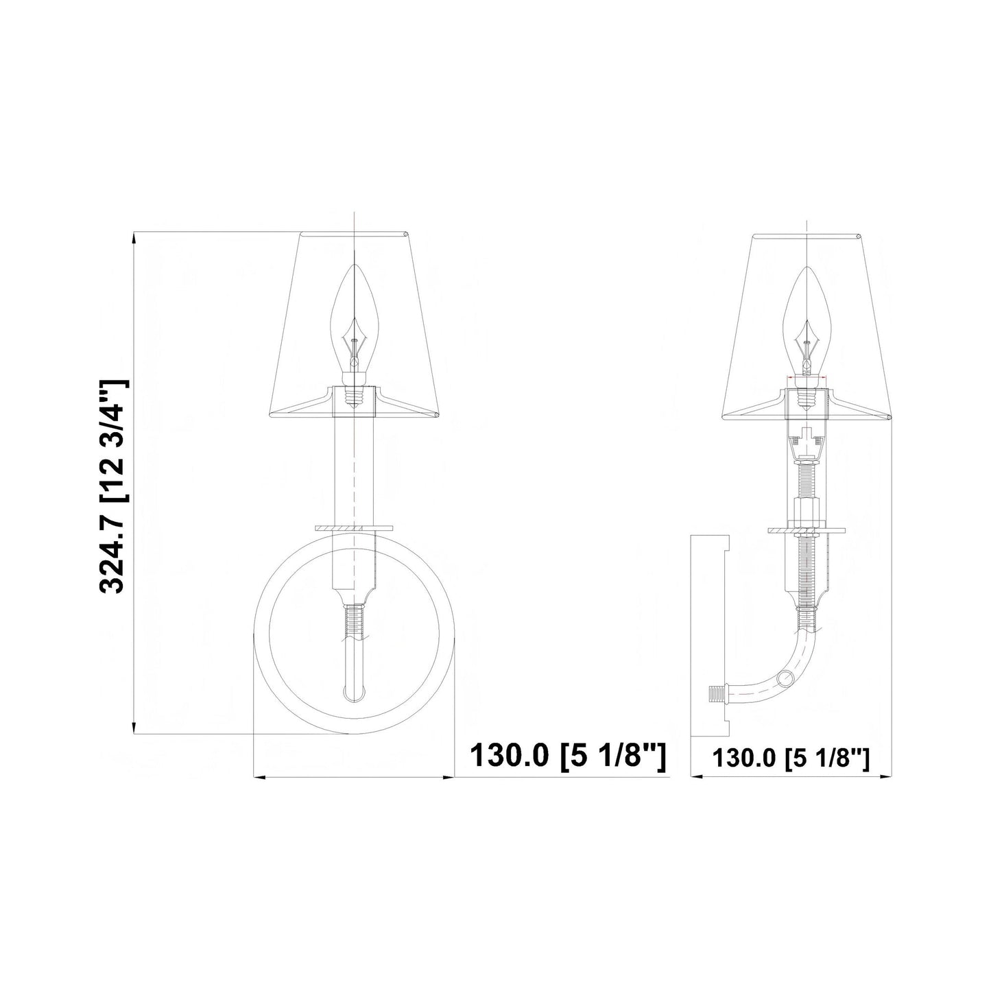 Tova Wall Light - line drawing.
