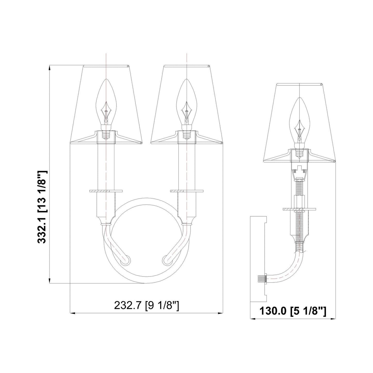 Tova Wall Light - line drawing.