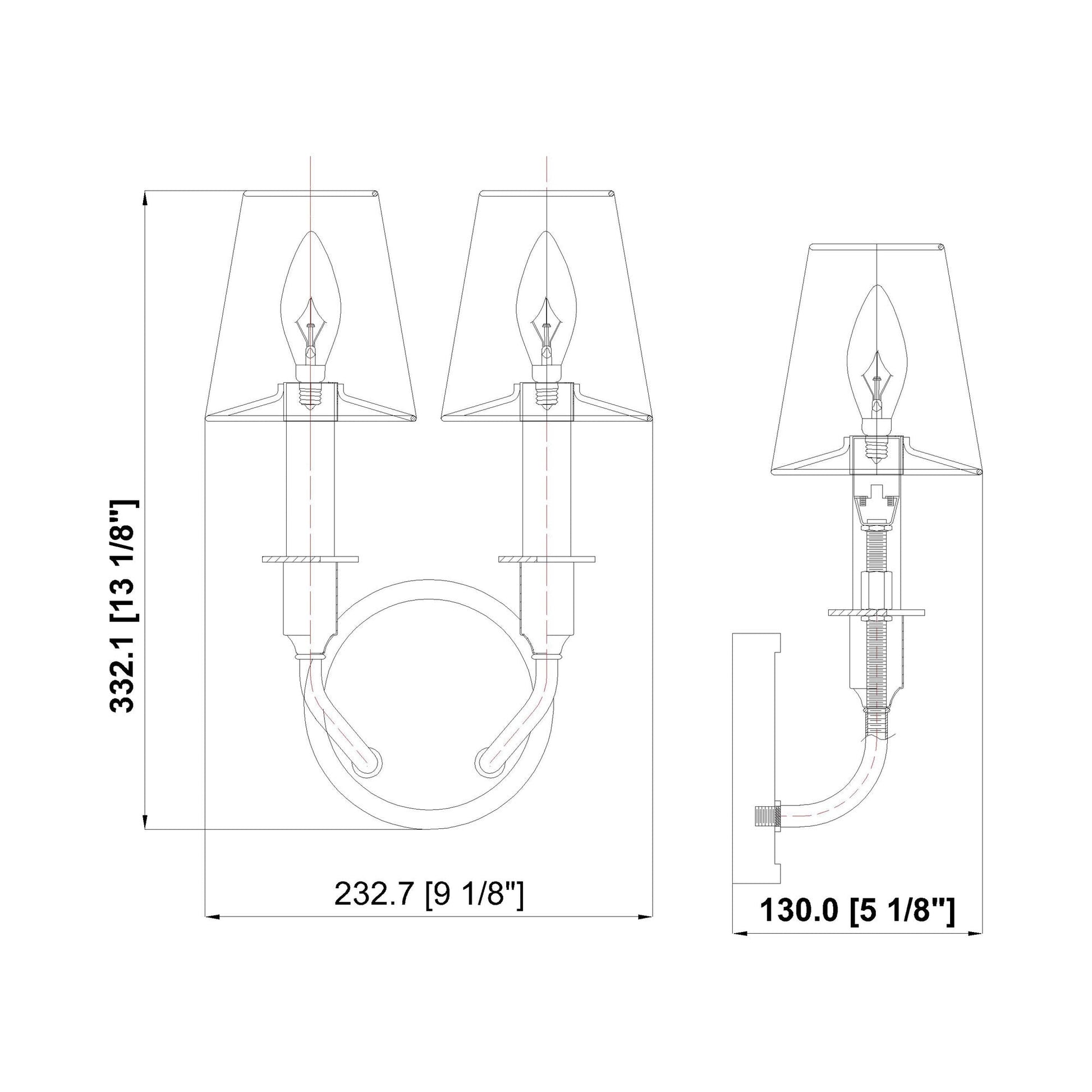 Tova Wall Light - line drawing.