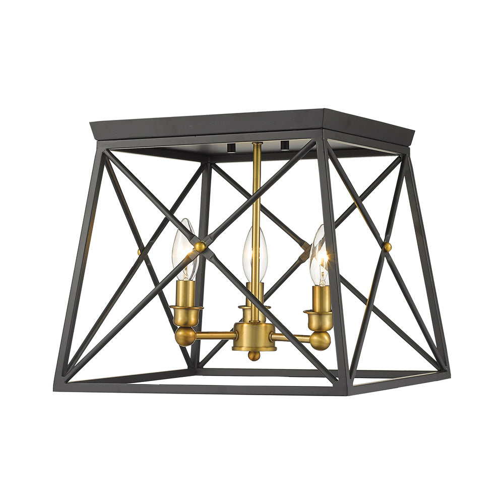 Trestle Flush Mount Ceiling Light in Matte Black/Olde Brass (14-Inch).