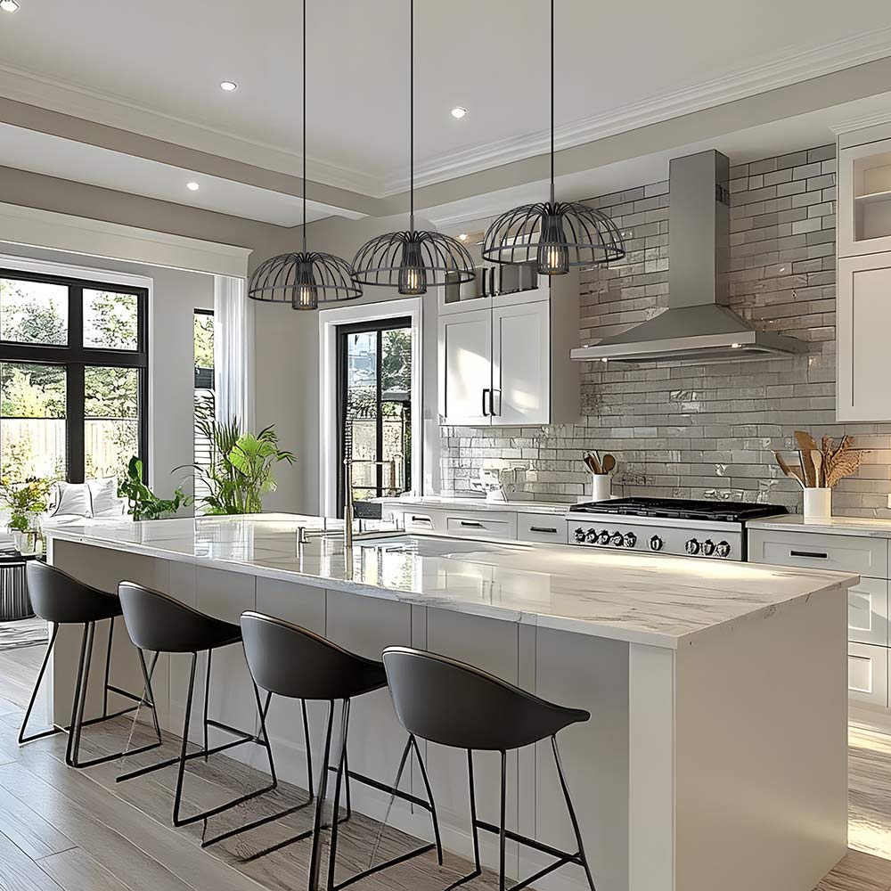 Valencia Linear Chandelier in kitchen.