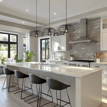 Valencia Linear Chandelier in kitchen.
