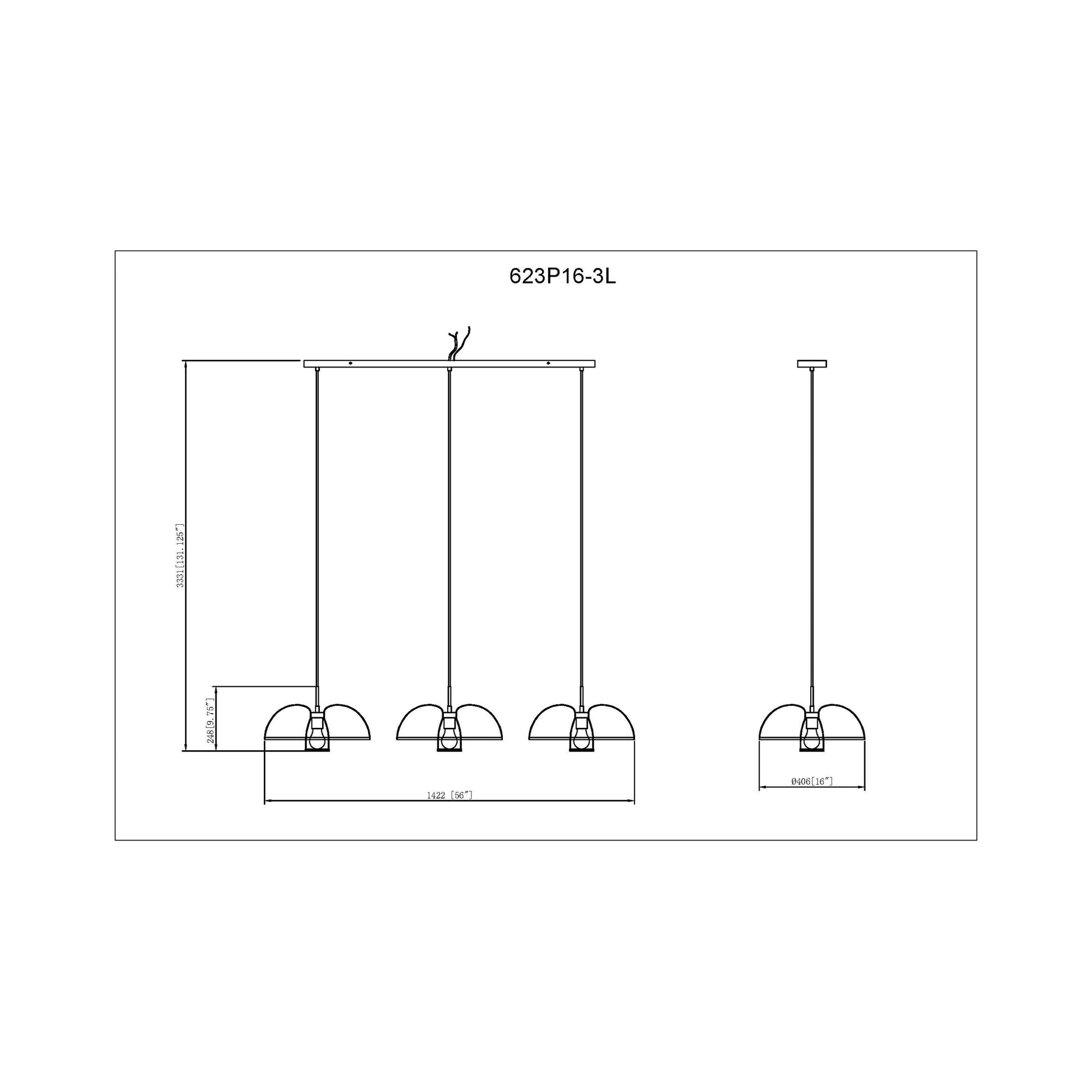 Valencia Linear Chandelier - line drawing.