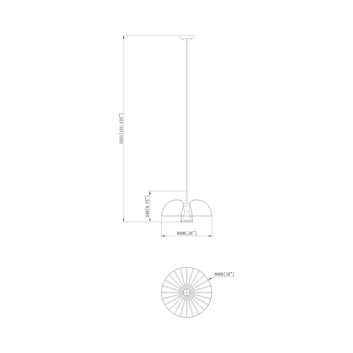 Valencia Pendant Light - line drawing.