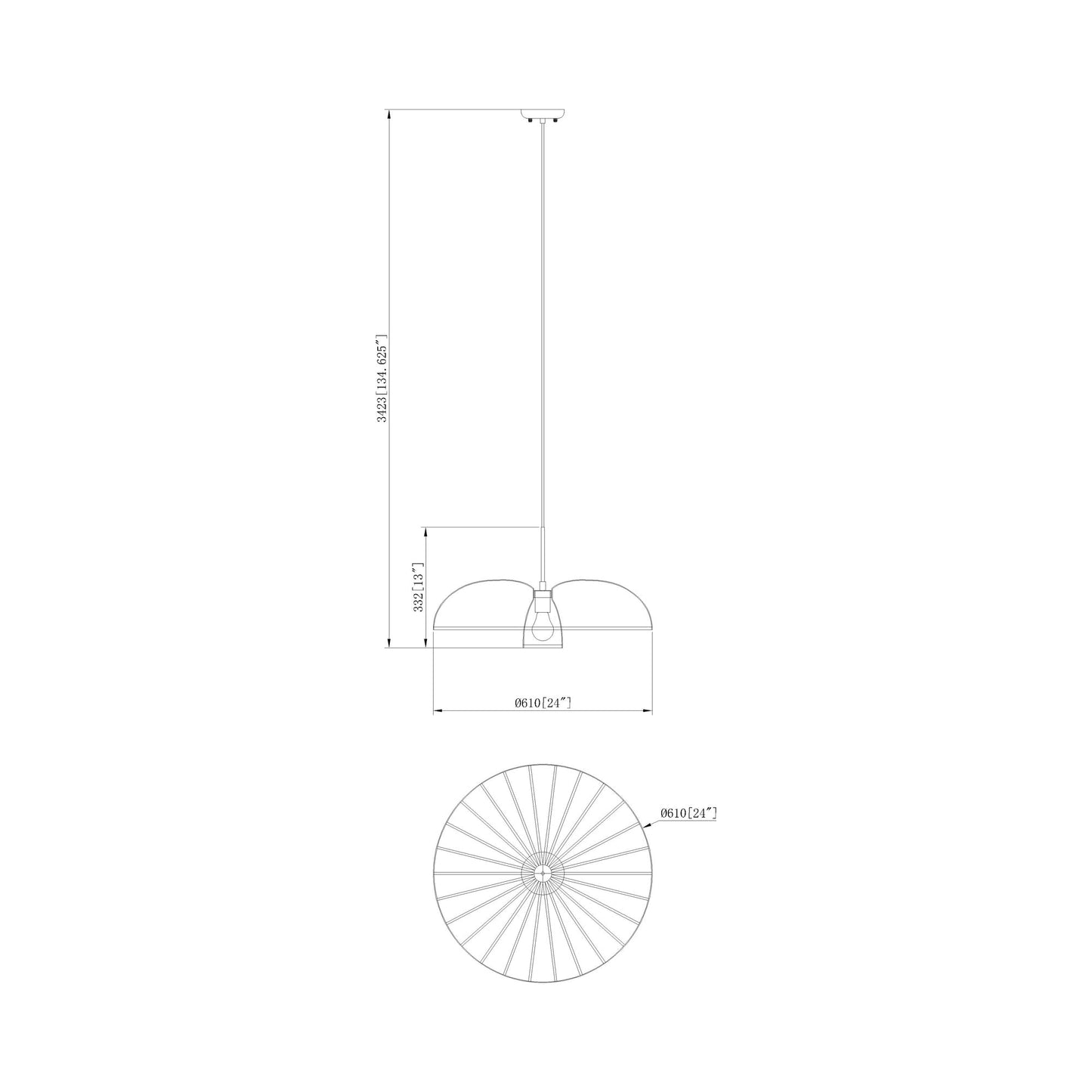 Valencia Pendant Light - line drawing.