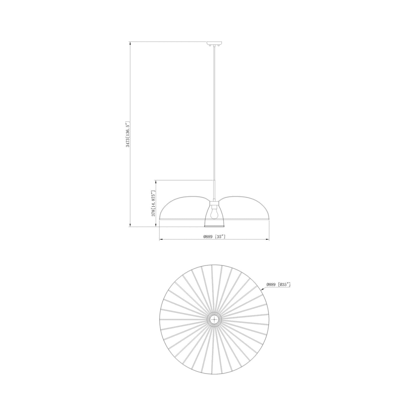 Valencia Pendant Light - line drawing.