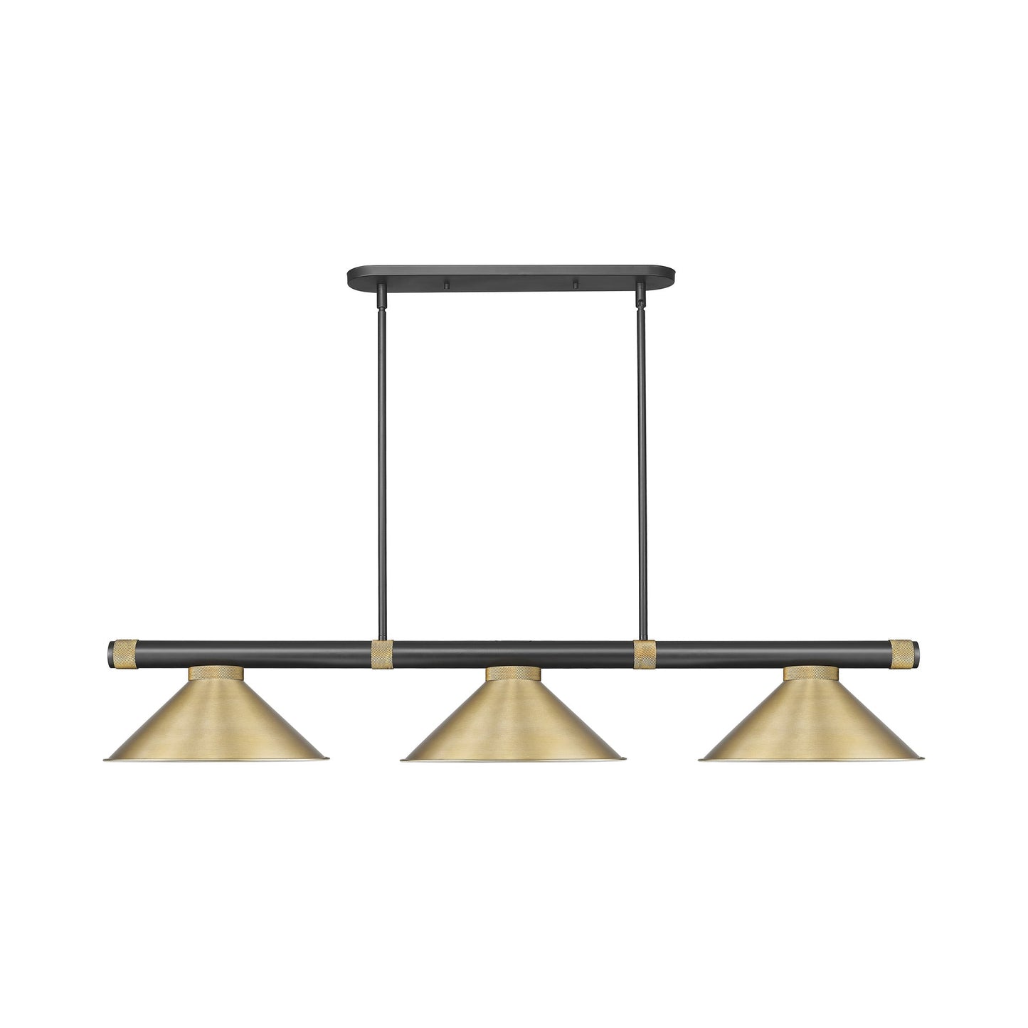 Vanguard 3050-15 Cone Billiard Pendant Light in Matte Black/Rubbed Brass/Heritage Brass.