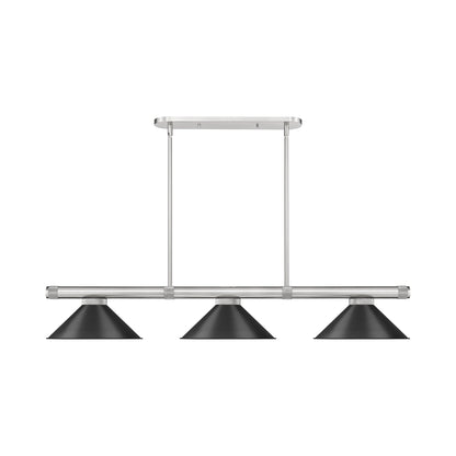 Vanguard 3050-15 Cone Billiard Pendant Light in Brushed Nickel/Matte Black.