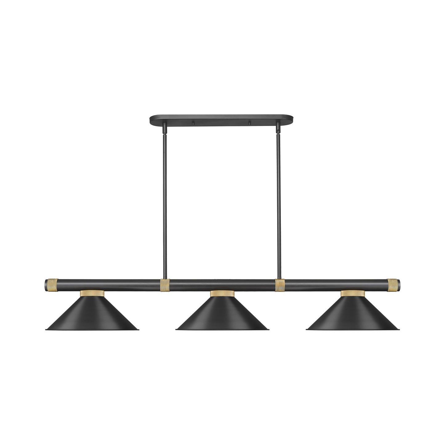 Vanguard 3050-15 Cone Billiard Pendant Light in Matte Black/Rubbed Brass/Matte Black.