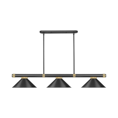 Vanguard 3050-15 Cone Billiard Pendant Light in Matte Black/Rubbed Brass/Matte Black.