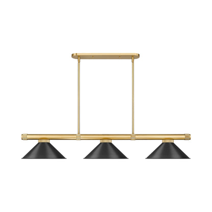 Vanguard 3050-15 Cone Billiard Pendant Light in Rubbed Brass/Matte Black.