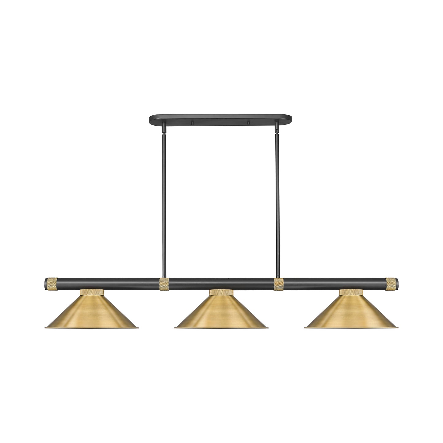 Vanguard 3050-15 Cone Billiard Pendant Light in Matte Black/Rubbed Brass/Rubbed Brass.