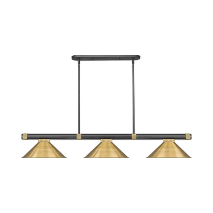 Vanguard 3050-15 Cone Billiard Pendant Light in Matte Black/Rubbed Brass/Rubbed Brass.
