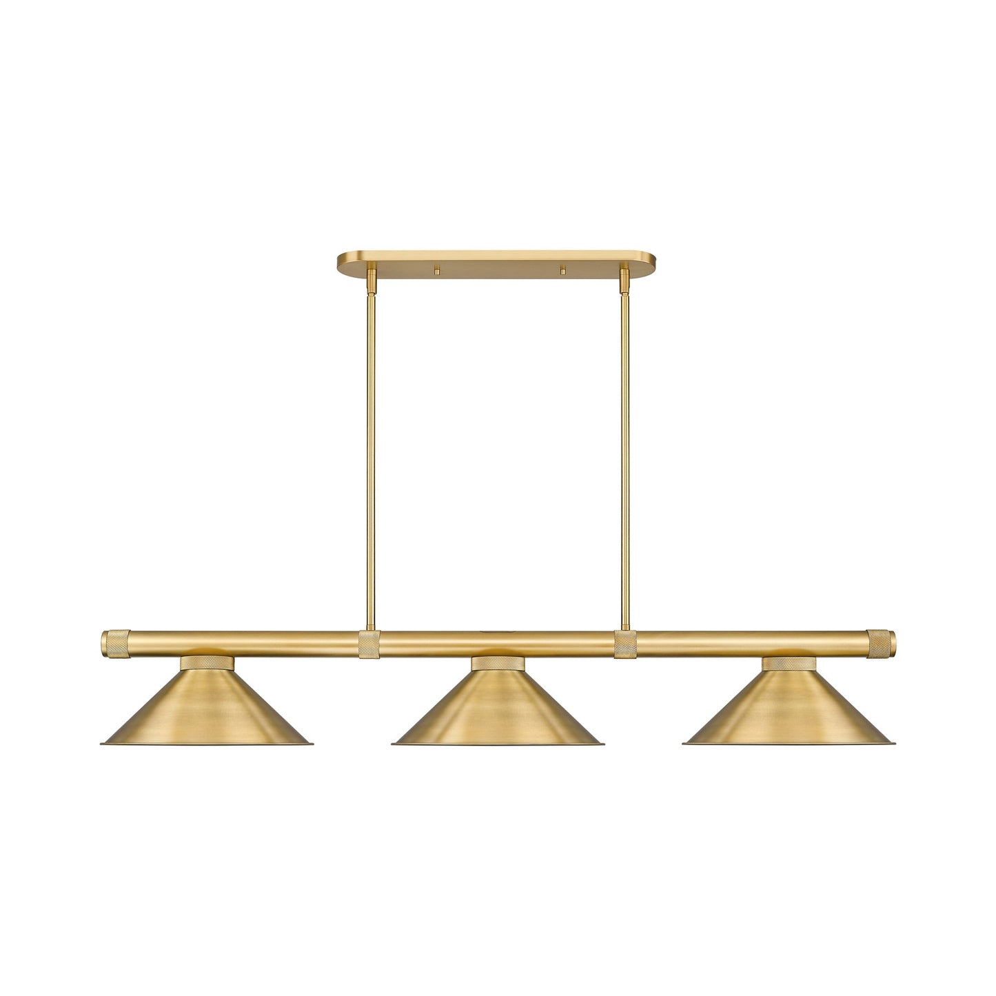 Vanguard 3050-15 Cone Billiard Pendant Light in Rubbed Brass.