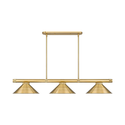 Vanguard 3050-15 Cone Billiard Pendant Light in Rubbed Brass.