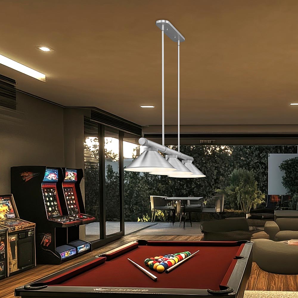 Vanguard 3050-15 Cone Billiard Pendant Light in game room.