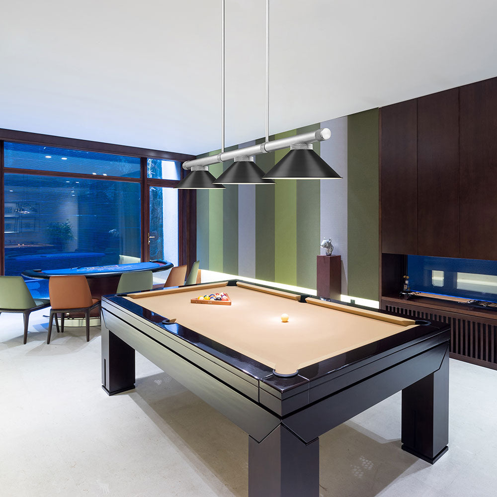 Vanguard 3050-15 Cone Billiard Pendant Light in game room.