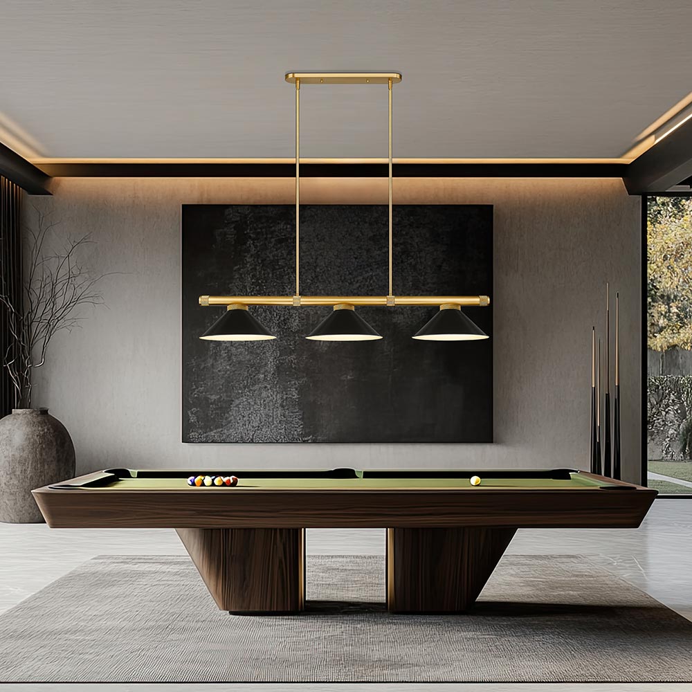 Vanguard 3050-15 Cone Billiard Pendant Light in game room.