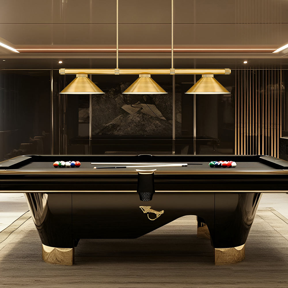 Vanguard 3050-15 Cone Billiard Pendant Light in game room.