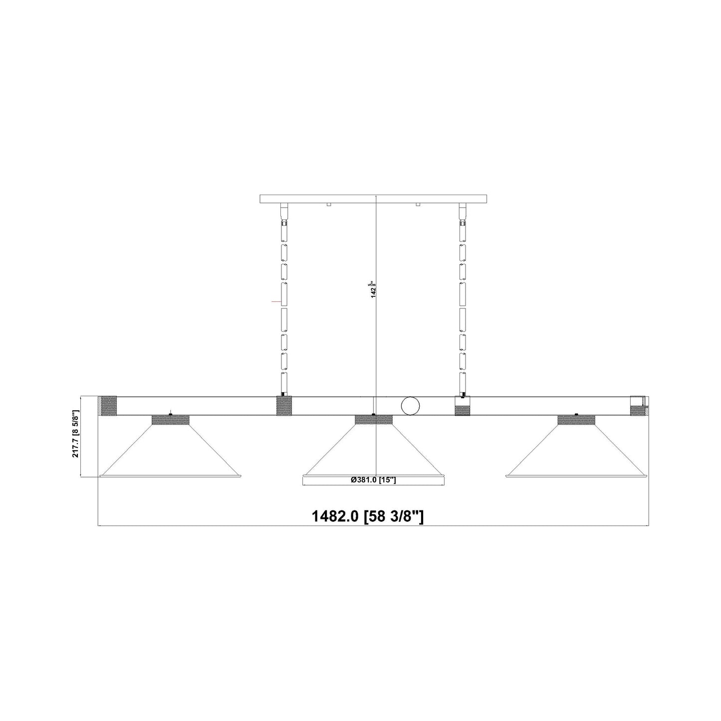 Vanguard 3050-15 Cone Billiard Pendant Light - line drawing.