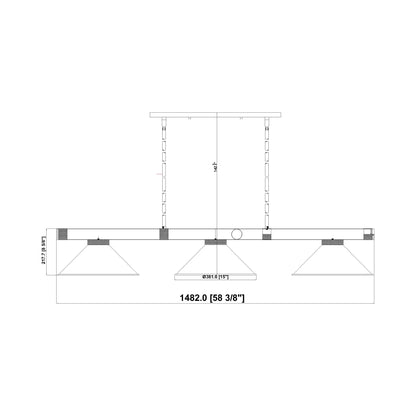 Vanguard 3050-15 Cone Billiard Pendant Light - line drawing.