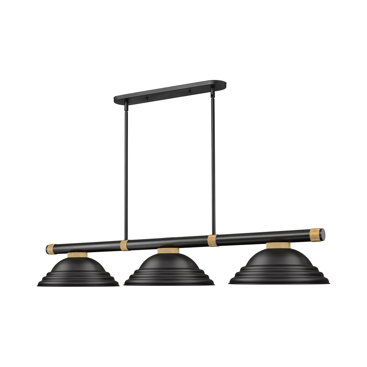 Vanguard Billiard Pendant Light in Matte Black/Rubbed Brass/Matte Black.