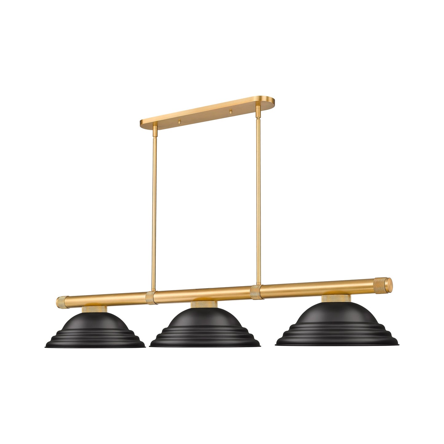 Vanguard Billiard Pendant Light in Rubbed Brass/Matte Black.