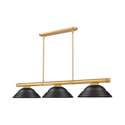 Vanguard Billiard Pendant Light in Rubbed Brass/Matte Black.