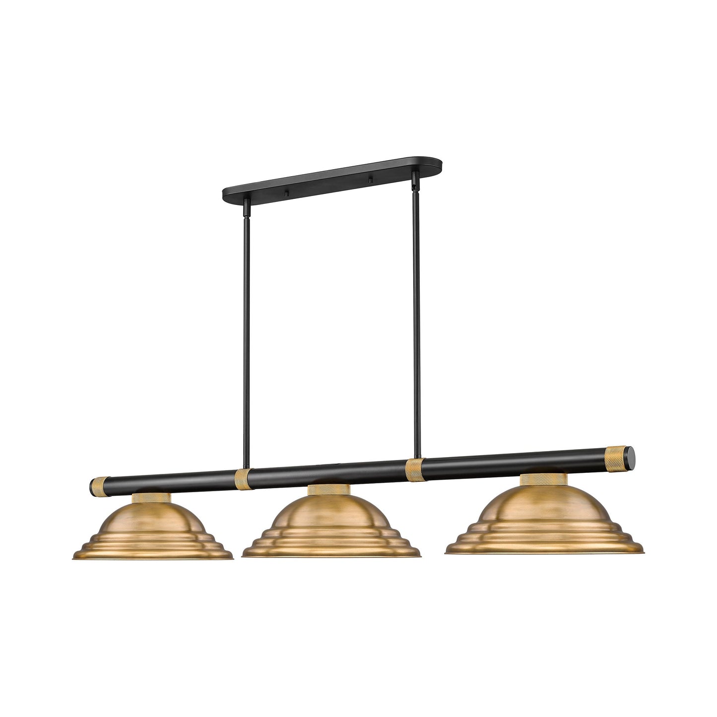 Vanguard Billiard Pendant Light in Matte Black/Rubbed Brass/Rubbed Brass.