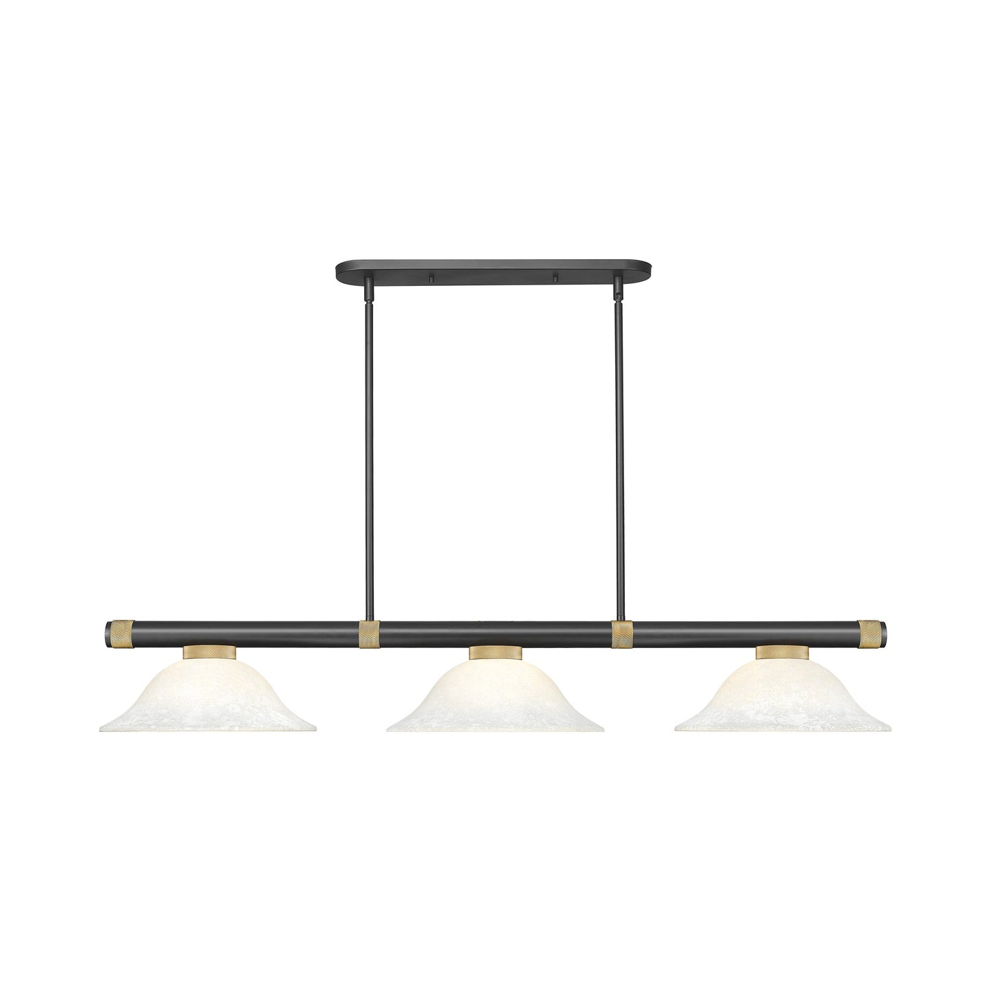 Vanguard Bowl Billiard Pendant Light in Matte Black/Rubbed Brass/White Mottle.