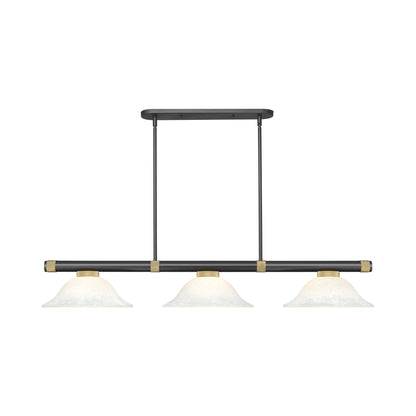 Vanguard Bowl Billiard Pendant Light in Matte Black/Rubbed Brass/White Mottle.