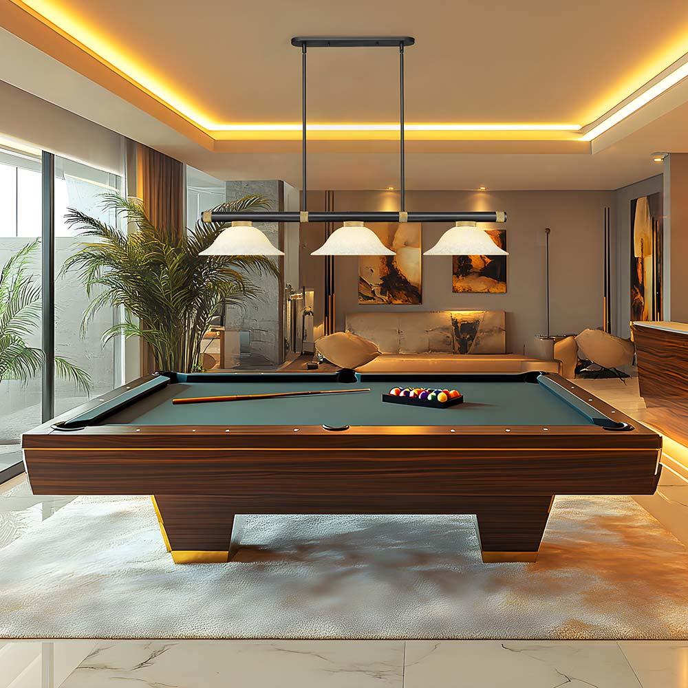 Vanguard Bowl Billiard Pendant Light in game room.
