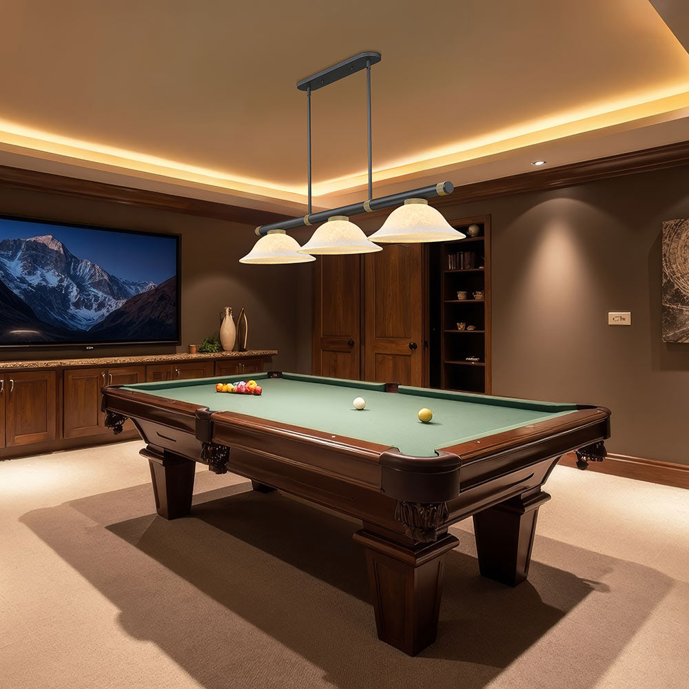 Vanguard Bowl Billiard Pendant Light in game room.