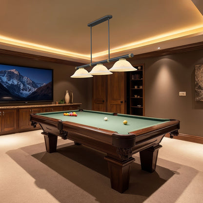 Vanguard Bowl Billiard Pendant Light in game room.