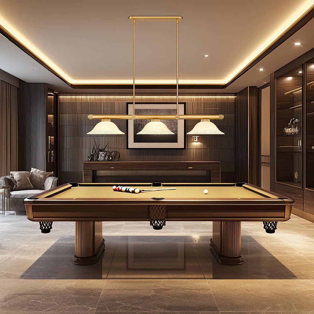 Vanguard Bowl Billiard Pendant Light in game room.