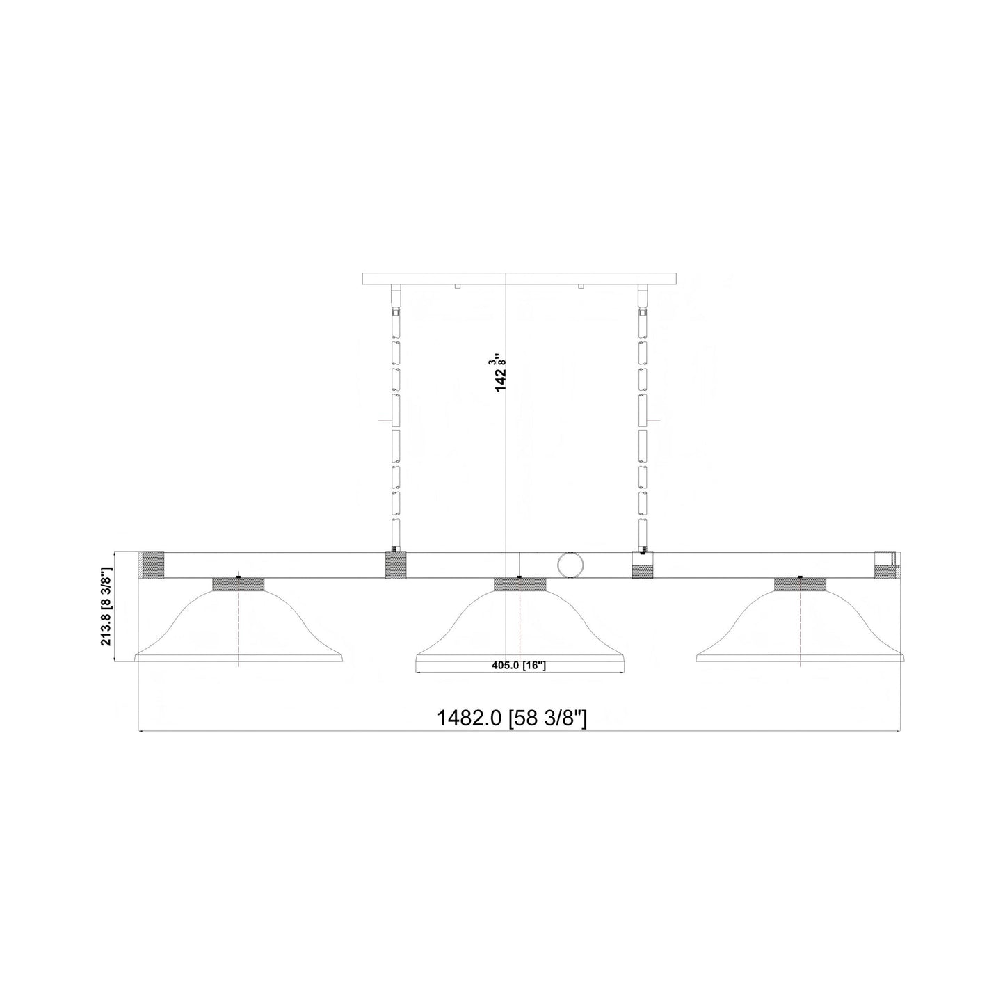 Vanguard Bowl Billiard Pendant Light - line drawing.