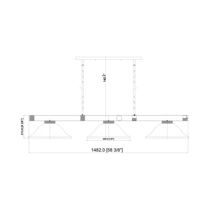Vanguard Bowl Billiard Pendant Light - line drawing.