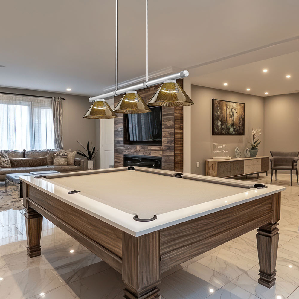 Vanguard Cone Billiard Pendant Light in game room.