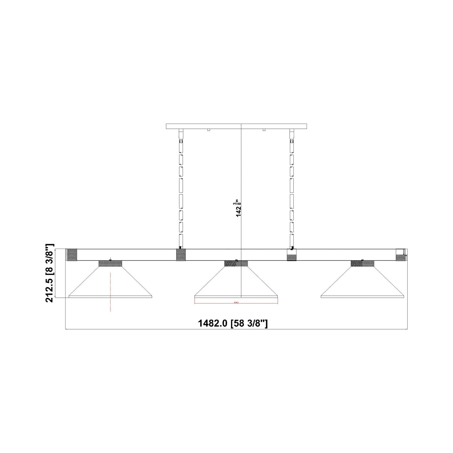 Vanguard Cone Billiard Pendant Light - line drawing.
