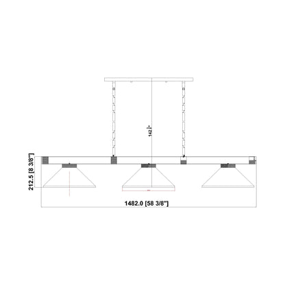 Vanguard Cone Billiard Pendant Light - line drawing.