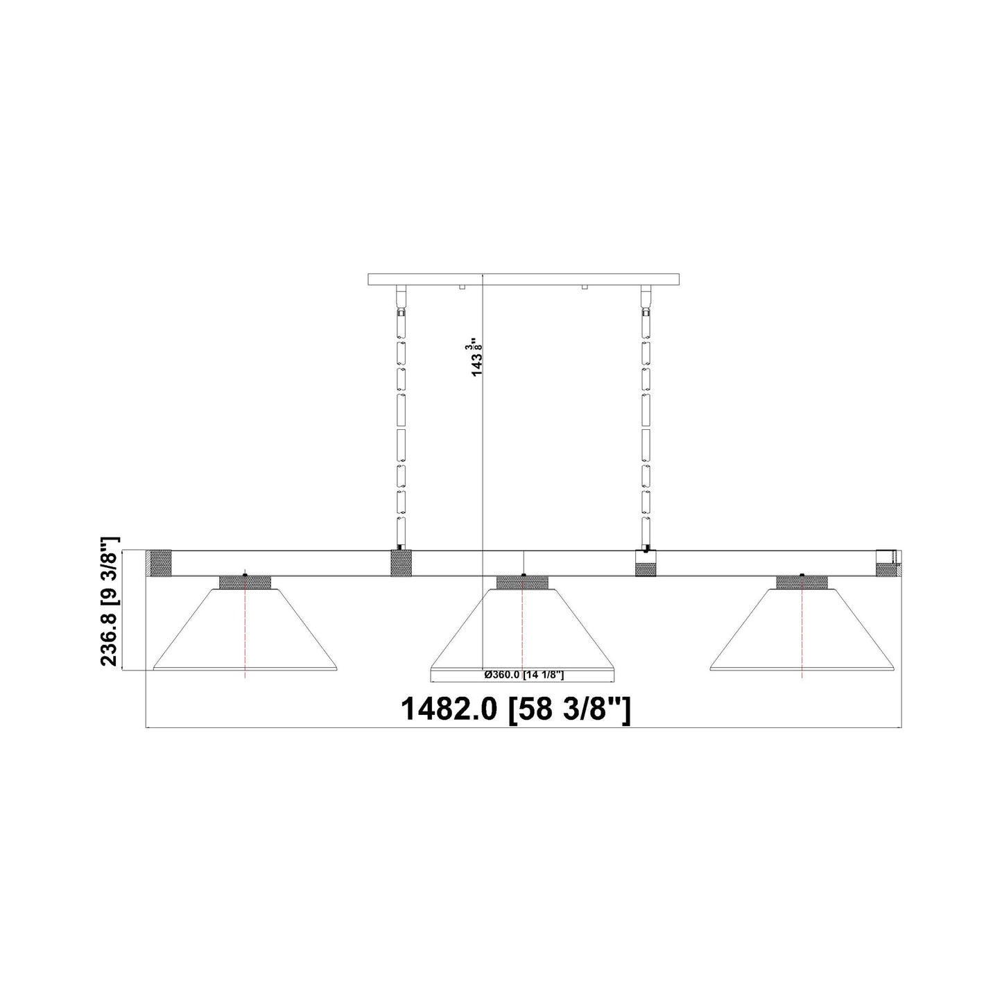 Vanguard Cone Billiard Pendant Light - line drawing.