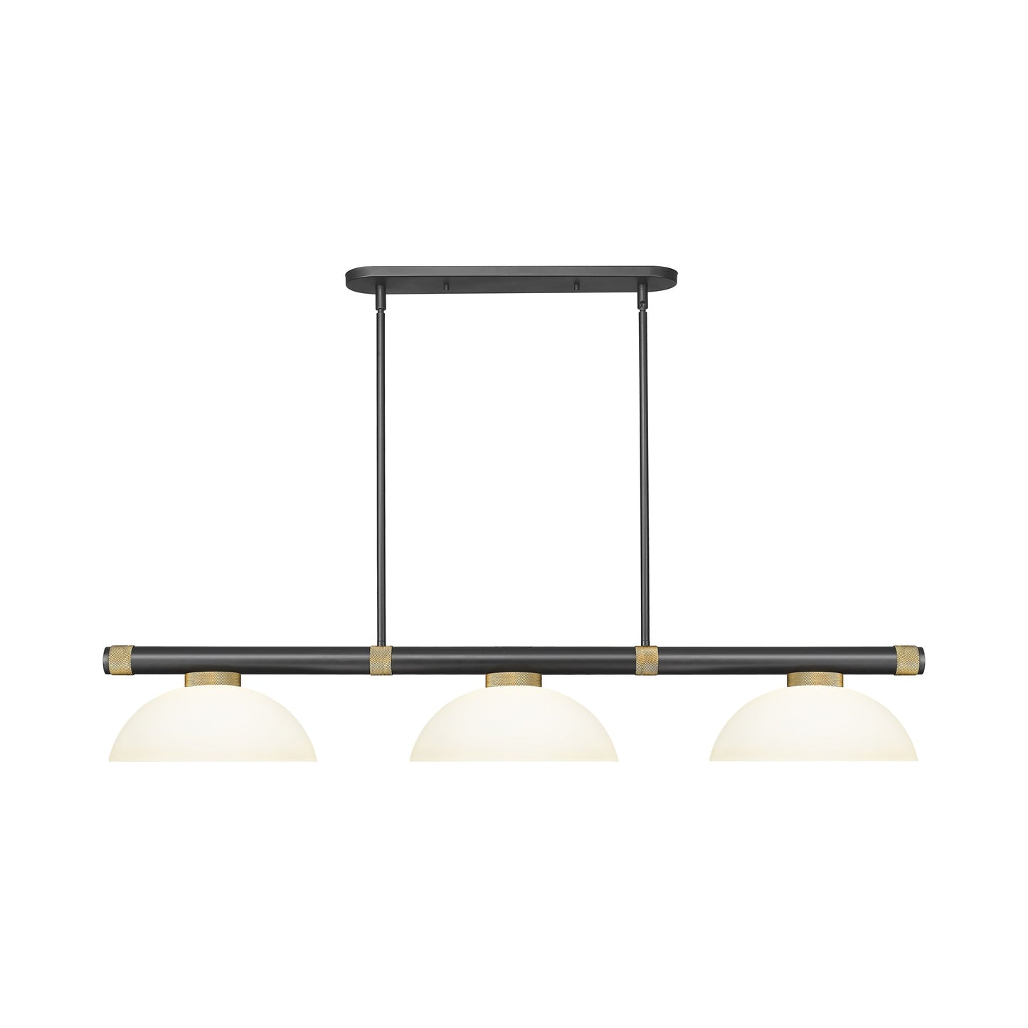 Vanguard Dome Billiard Pendant Light in Matte Black/Rubbed Brass (Matte Opal).