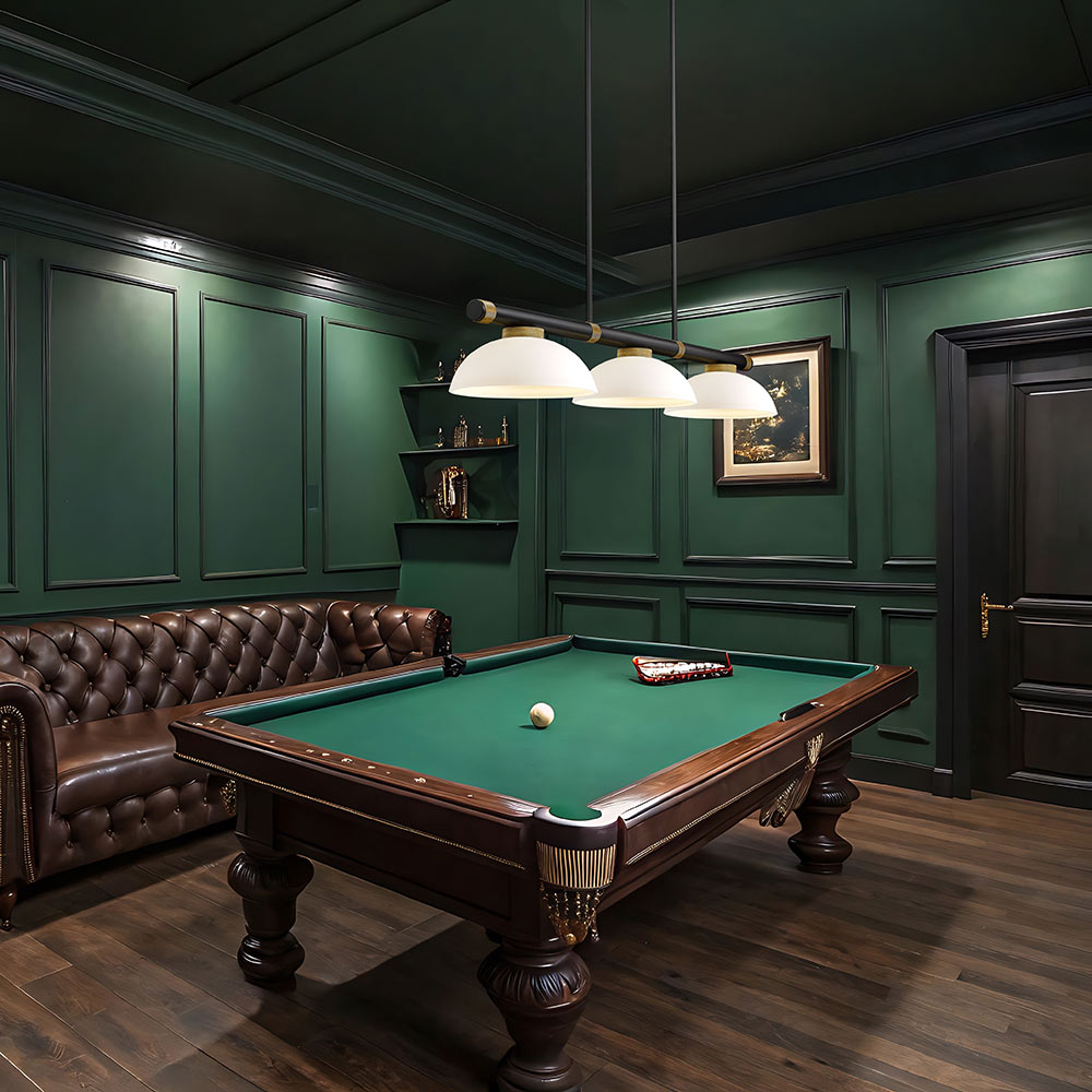 Vanguard Dome Billiard Pendant Light in game room.
