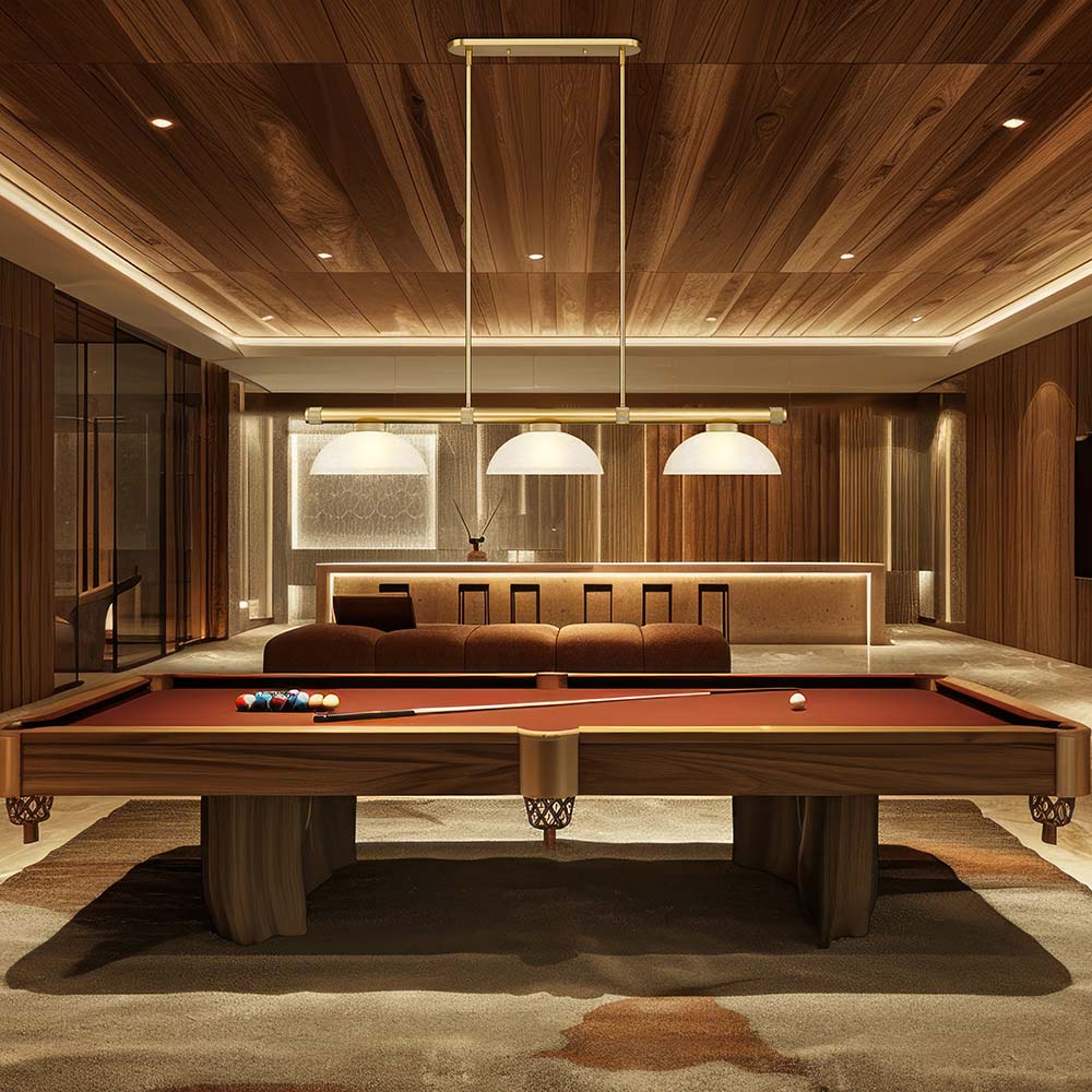 Vanguard Dome Billiard Pendant Light in game room.