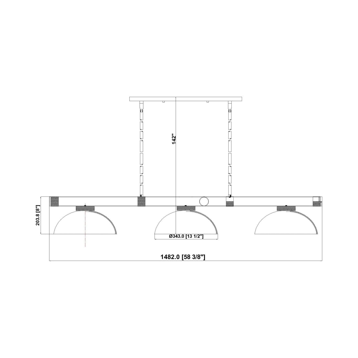 Vanguard Dome Billiard Pendant Light - line drawing.