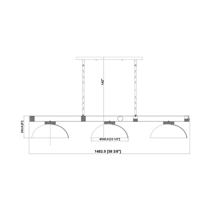Vanguard Dome Billiard Pendant Light - line drawing.
